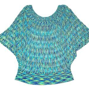 Mermaidcore‎ Batwing Knit Top L Blue Retro Y2K 90s Whimsical Beach Summer Vivid